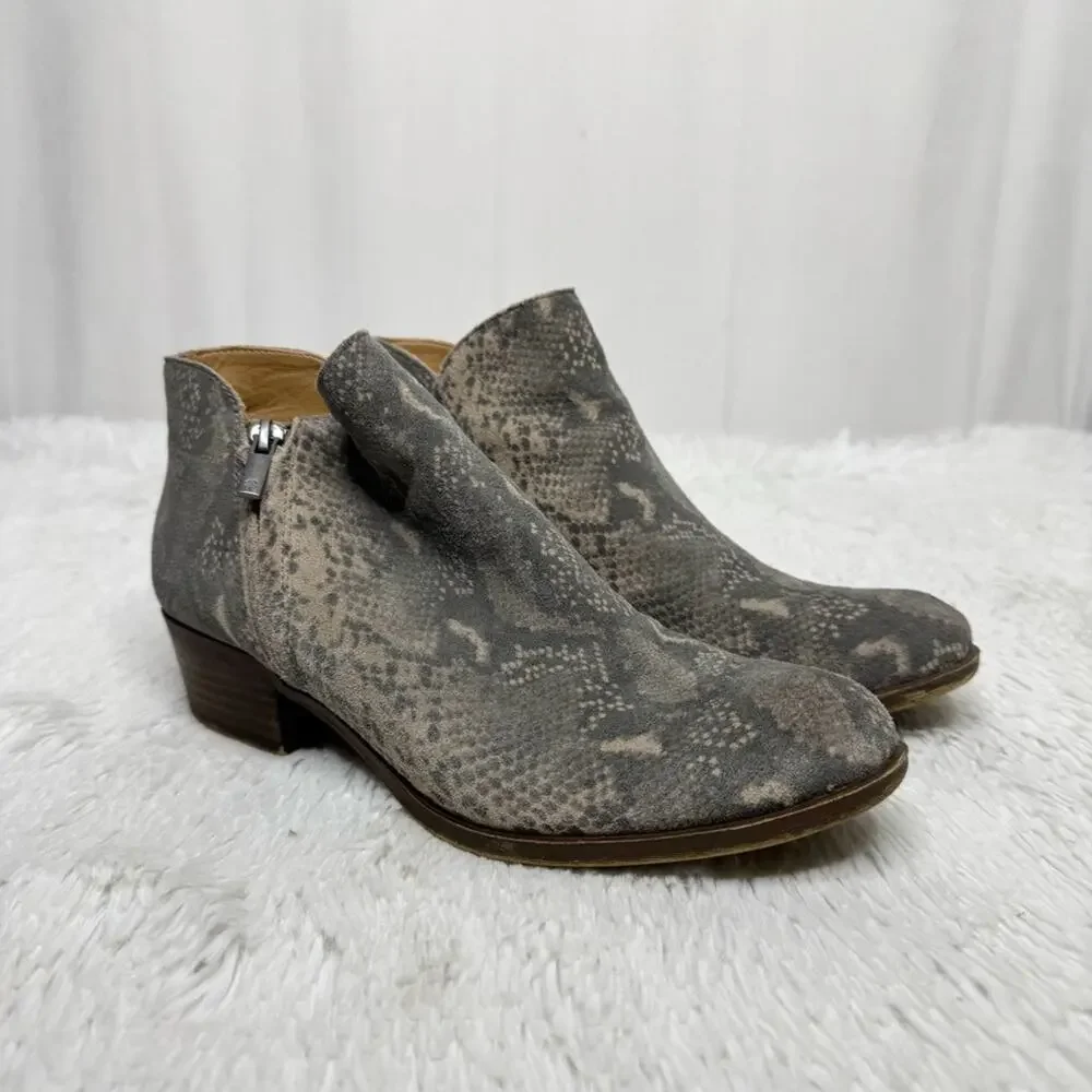LUCKY BRAND / Bekleen tan gray snakeskin printed suede leather ankle boots / 8.5
